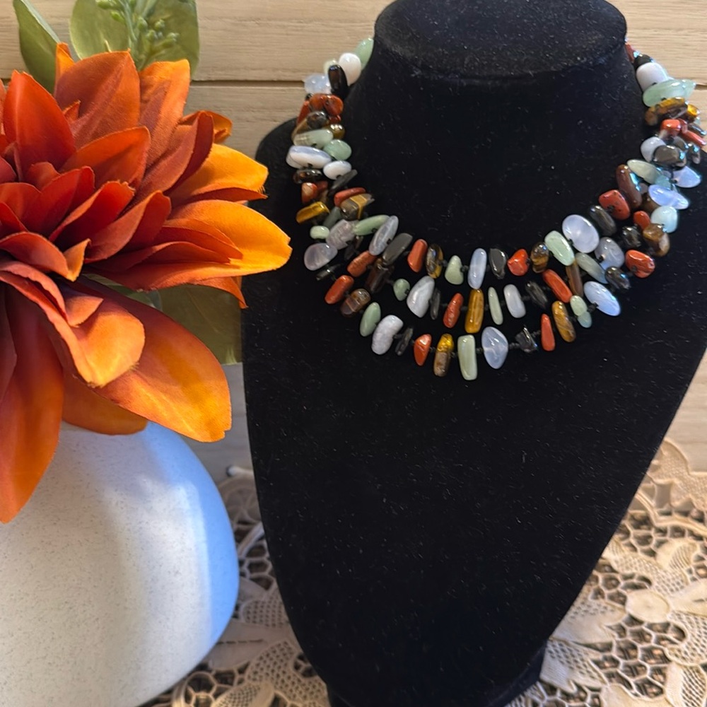 Vintage natural nugget gemstone mix necklace